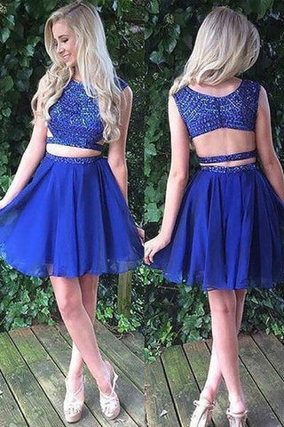 Chic Two Piece Sleeveless Round Neck With Beaded Homecoming Dresses