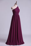 2024 Bridesmaid Dresses A Line One Shoulder Floor Length With Ruffle