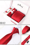 Red Tie Set Cuff Links 4 Pieces Many Colors #H042