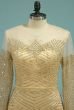 2024 New Arrival Prom Dress Scoop Long Sleeves Sweep Train Sequins