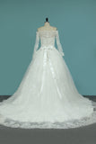 2024 Boat Neck A-Line Wedding Dresses Court Train Tulle With Applique
