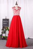 2024 New Arrival A Line Scoop Prom Dresses Tulle With Applique And Beads