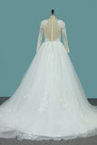 2024 Scoop Long Sleeves Tulle Wedding Dresses With Applique Chapel Train