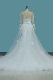 2024 Scoop Long Sleeves Mermaid Wedding Dresses With Applique Tulle Chapel Train Detachable