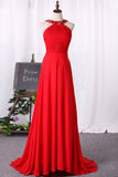 2024 Sexy Open Back Prom Dresses A Line High Neck Chiffon With Ruffles And Beads