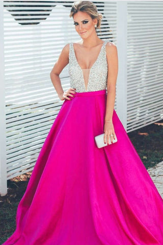 2024 Bright Color Prom Dresses A-Line Beaded Bodice Satin A Line Open Back