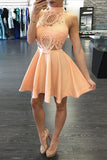 2024 High Neck Homecoming Dresses A Line Satin With Applique Short/Mini