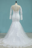 2024 Mermaid New Arrival Scoop Wedding Dresses Tulle With Applique