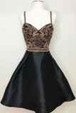 New Arrival Black Spaghetti Straps A Line Beading Homecoming Dresses