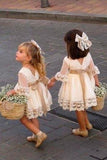 Flower Girl Dresses Scoop Half Sleeves Tulle With Bow Knot