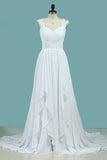 2024 Wedding Dresses A Line Chiffon Off The Shoulder With Applique And Slit