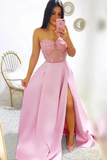 Modest A-Line Sweetheart Split Prom Dresses With Appliques
