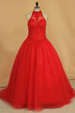 2024 Quinceanera Dresses High Neck Ball Gown Tulle With Embroidery