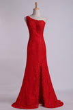 2024 Prom Dresses One-Shoulder Sheath Beaded Lace Floor-Length Zipper Back