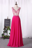 2024 V Neck Beaded Bodice Floor Length Prom Dress Chiffon