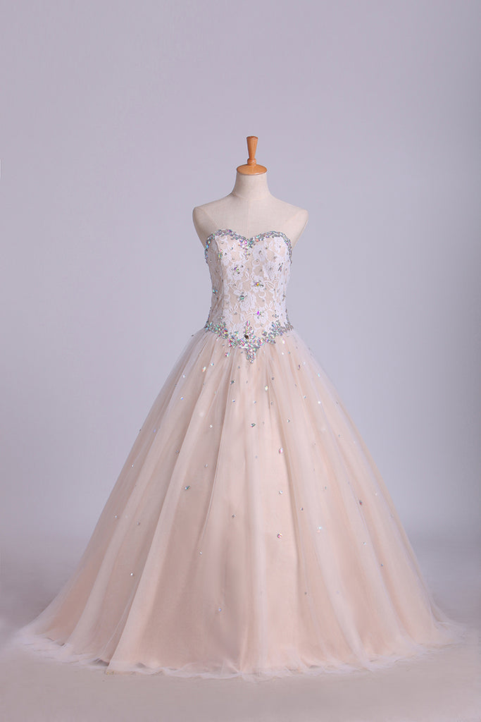 2024 Quinceanera Dresses Sweetheart Beaded Neckline And Waistline Ball Gown Floor-Length