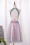 2024 Two Pieces Halter Homecoming Dresses A Line Tulle Short/Mini Lace Bodice