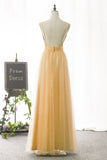 2024 Sexy Spaghetti Straps A Line Prom Dresses Tulle & Sequin Zipper Up