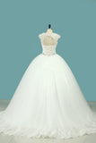 2024 Straps Wedding Dresses Tulle With Applique And Beaded Waistline Open Back