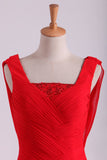 2024 Red Chiffon Evening Dresses Ruffled Bodice Floor Length