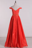2024 New Arrival Off The Shoulder Prom Dresses A Line Satin With Beads