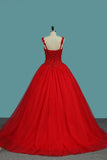 2024 Quinceanera Dresses Straps Beaded Bodice Tulle Ball Gown