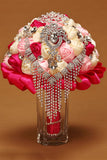 Round Shape Acrylic Cristal Beads With Ribbon Handle Wedding Bouquet (26*20cm)