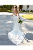 Straps Mermaid Wedding Dresses Spandex With Applique Court Train