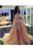 2024 Tulle V Neck With Applique Prom Dresses Mermaid Court Train Detachable
