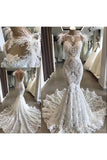 Luxury Lace Mermaid Wedding Dress With Train Sexy Open Back Pearls Wedding Gowns
