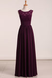 2024 A Line Scoop Lace Bodice Chiffon Floor Length Prom Dress
