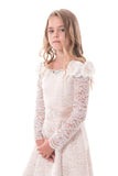 2024 Lace Flower Girl Dresses A Line Boat Neck Long Sleeves With Beads
