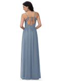 Judy Natural Waist Tea Length Satin Sleeveless Spaghetti Staps Sheath/Column Bridesmaid Dresses