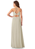 Sibyl Natural Waist V-Neck A-Line/Princess Sleeveless Floor Length Bridesmaid Dresses