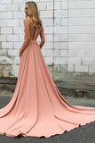 Barely Pink A Line Court Train Halter Sleeveless Sheer Back Prom Dresses