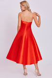 Orange A Line Tea Length Strapless Sleeveless Mid Back Prom Dresses