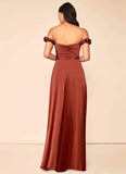 Lily V-Neck Floor Length A-Line/Princess Satin Natural Waist Sleeveless Bridesmaid Dresses