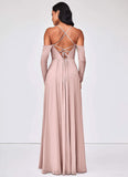 Jazmyn Sleeveless A-Line/Princess Natural Waist Halter Floor Length Bridesmaid Dresses