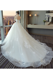 Ball Gown Tulle Wedding Dresses Strapless Appliques Beads Court Train