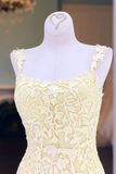 Spaghetti Straps Appliques Mermaid Prom Dress Ruffle Skirt Formal Dress
