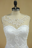 2024 A Line Scoop Wedding Dresses Satin With Beading Chaple Train