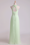 2024 Sexy Scoop A Line Bridesmaid Dresses Chiffon With Beads Sage