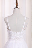 2024 Spaghetti Straps A Line Bridesmaid Dresses Tulle With Embroidery And Beads