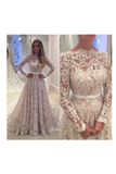 2024 Soft Lace Prom Dresses A-Line Long Sleeves High Neck