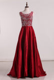 2024 New Arrival A Line Scoop Prom Dresses Two Pieces Satin With Beads&Rinestones