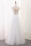2022 A Line Tulle & Lace Scoop Wedding Dresses With Applique Floor Length