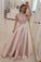 2022 High Neck Prom Dresses A Line Satin Appliques With Beads Sweep Train