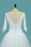 2024 Mid-Length Sleeves Scoop A Line Wedding Dresses Tulle Chapel Train
