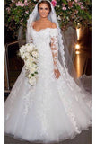 2024 New Style Off The Shoulder A-Line Wedding Dress Long Sleeves