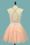 2024 Two-Piece Halter Homecoming Dresses Beaded Bodice Tulle Short/Mini
